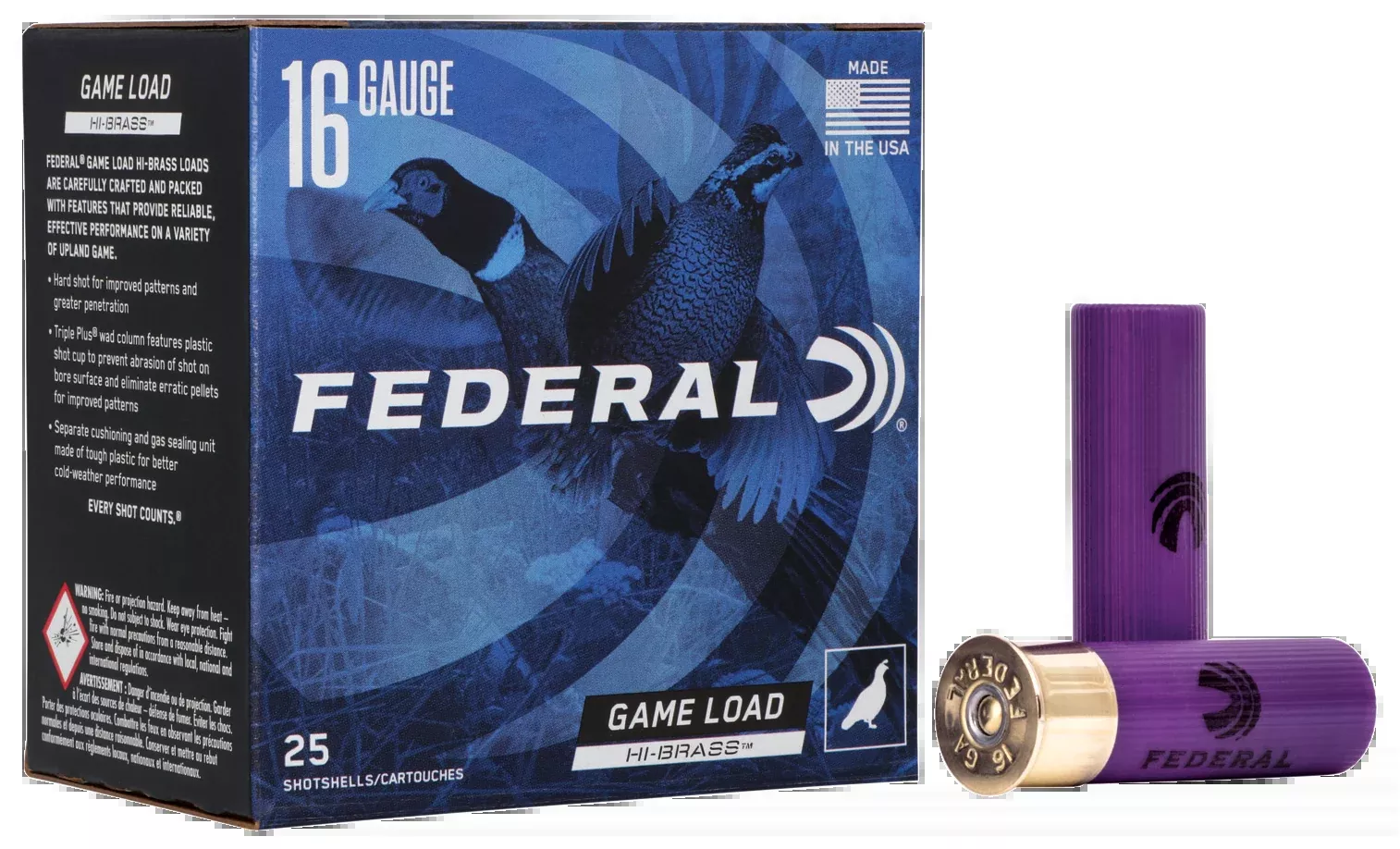 Federal Game-Shok High Brass 16 Gauge 2.75in 1 1/8oz #4 Lead Shot Shotshells 25rd H1634