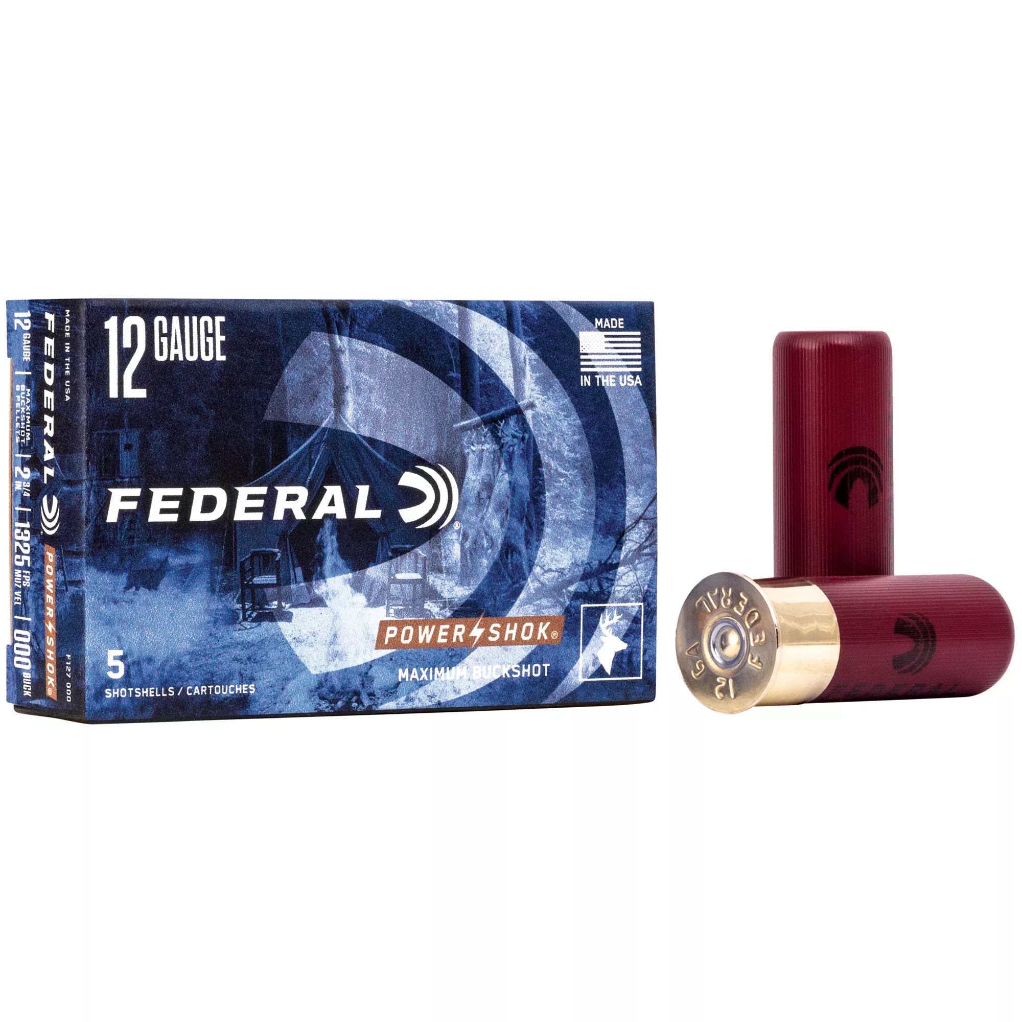 Federal Power-Shok 12 Gauge 2-3/4in 000 Buckshot 8-Pellet 1325 FPS Shotshells F127000