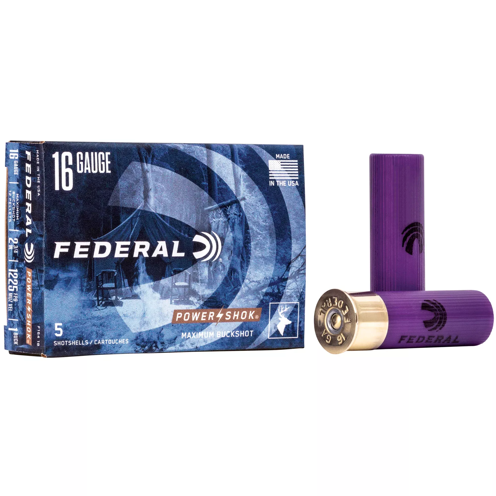 Federal Power-Shok 16 Gauge 2-3/4in #1 Buckshot 12-Pellet 5-Round Box F1641B
