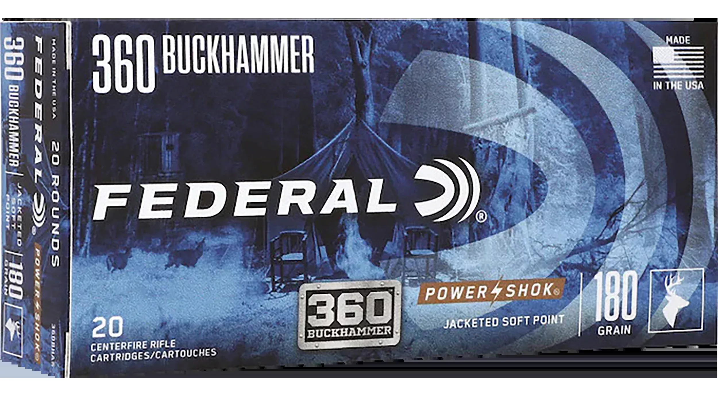 Federal Power-Shok .360 Buckhammer 180 Grain Jacketed Soft Point Rifle Ammo, 20 Rounds 360BHAS