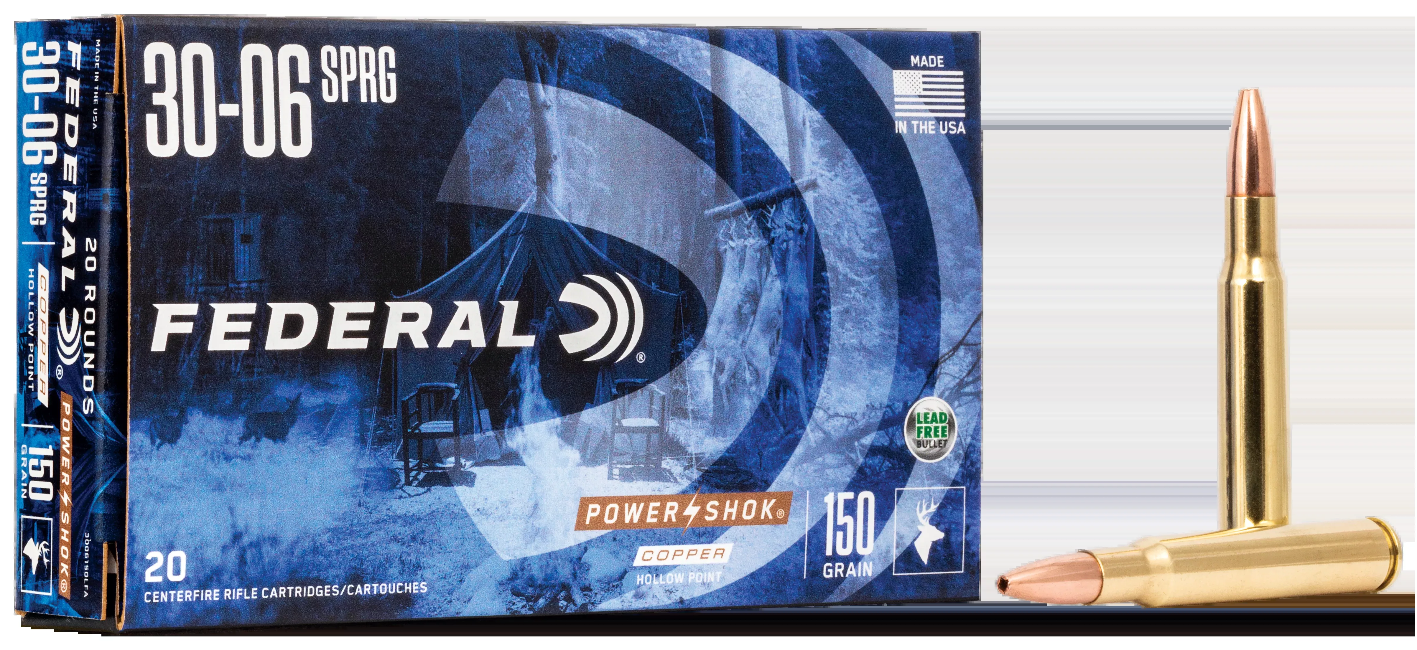 Federal Power-Shok Copper .30-06 Springfield 150gr Copper HP Rifle Ammo 20-Round Box 3006150LFA