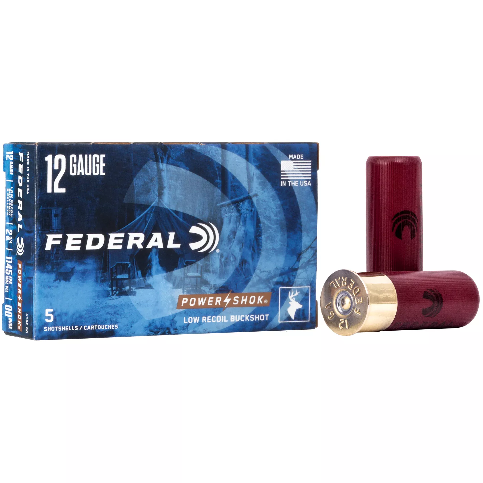 Federal Power-Shok Low Recoil 12 Gauge 2.75in 00 Buckshot Shotshell Ammo 5rd H13200