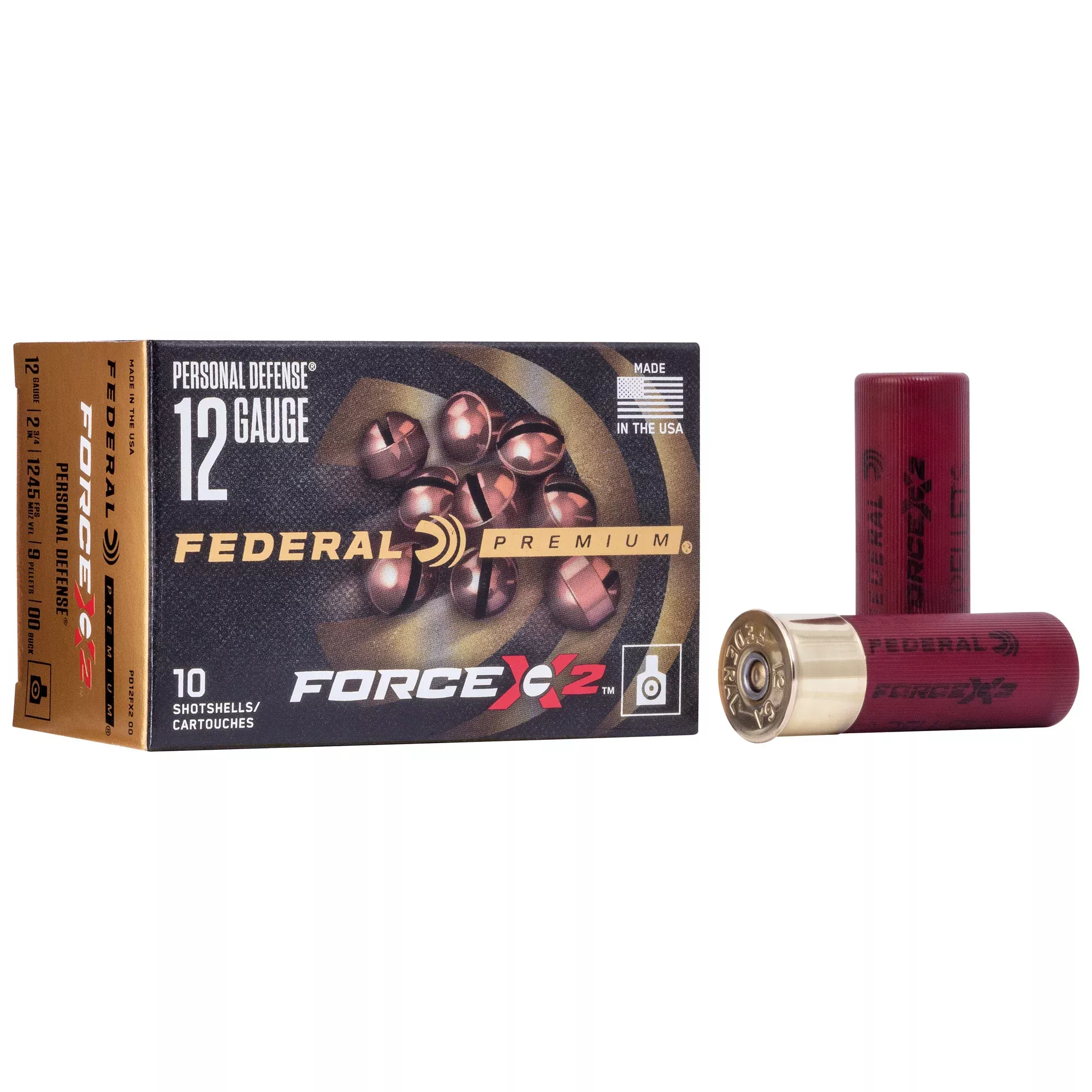 Federal Premium Force X2 12 Gauge 2.75in 9-Pellet 00 Buckshot Personal Defense Ammo PD12FX200