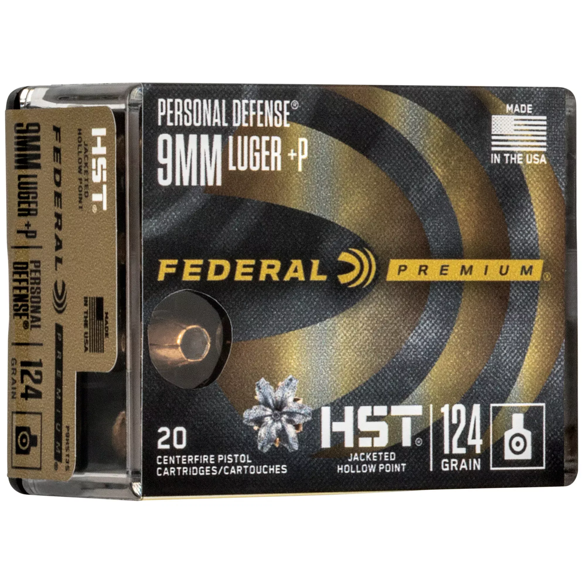 Federal Premium Personal Defense HST 9mm Luger +P 124 Grain Jacketed Hollow Point 20rd Box P9HST3S