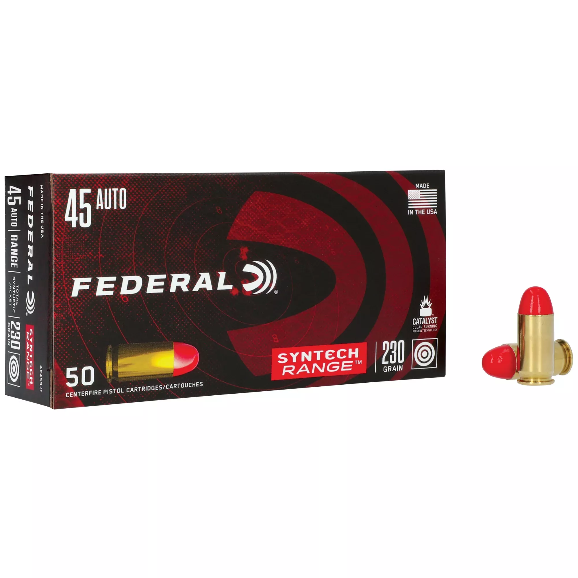 Federal Syntech Range .45 ACP 230gr Total Synthetic Jacket Ammo, 830 fps, 50 Rounds AE45SJ1