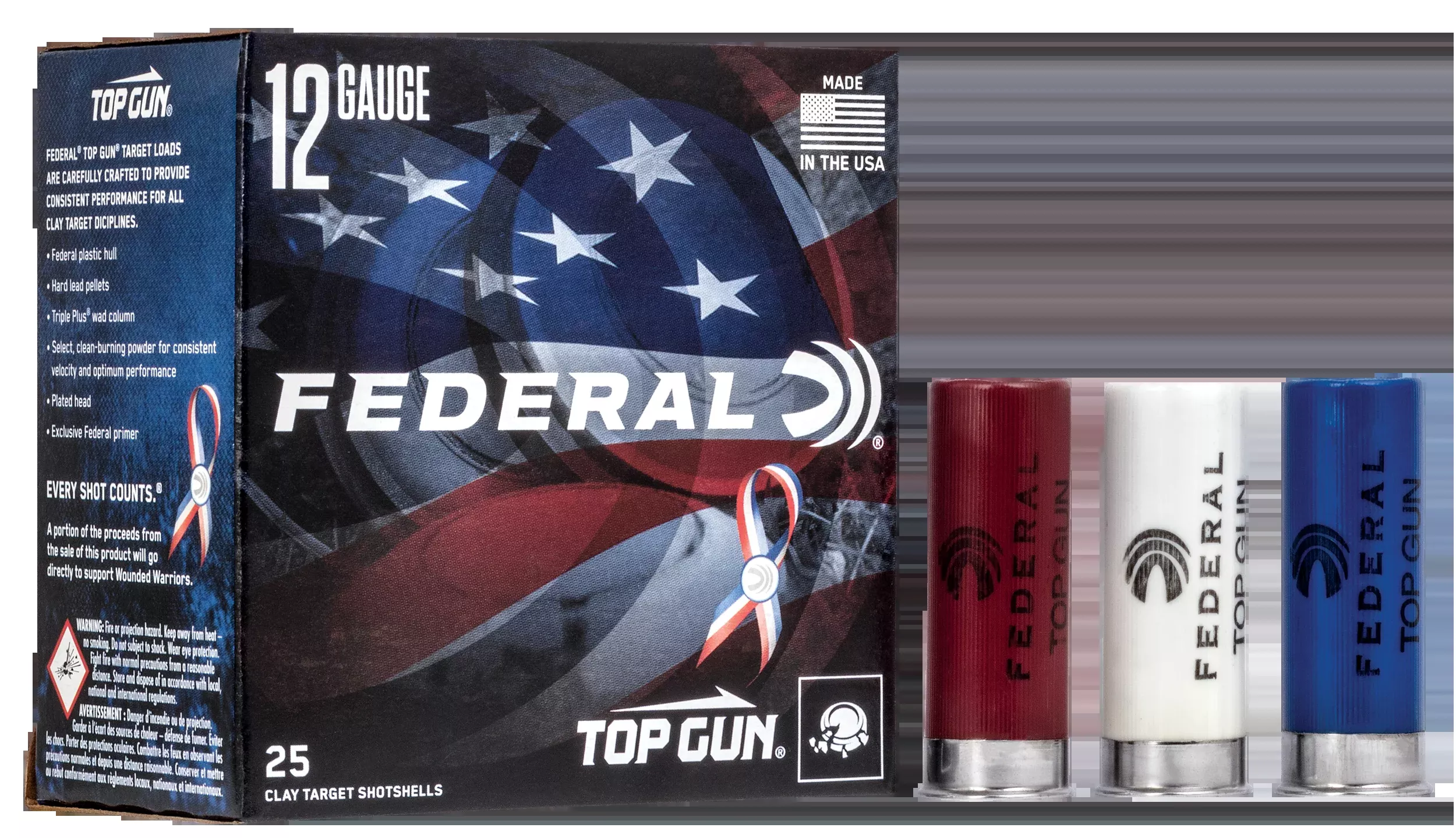 Federal Top Gun 12 Gauge Clay Target Shotshells, 2.75in #8 1-1/8oz 25-Round Box TGL12US8USA