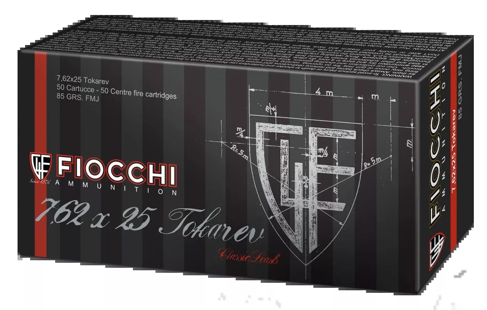 Fiocchi 762TOK Heritage 7.62x25mm Tokarev 88gr FMJ 50 Bx/20 Cs - Box or Case