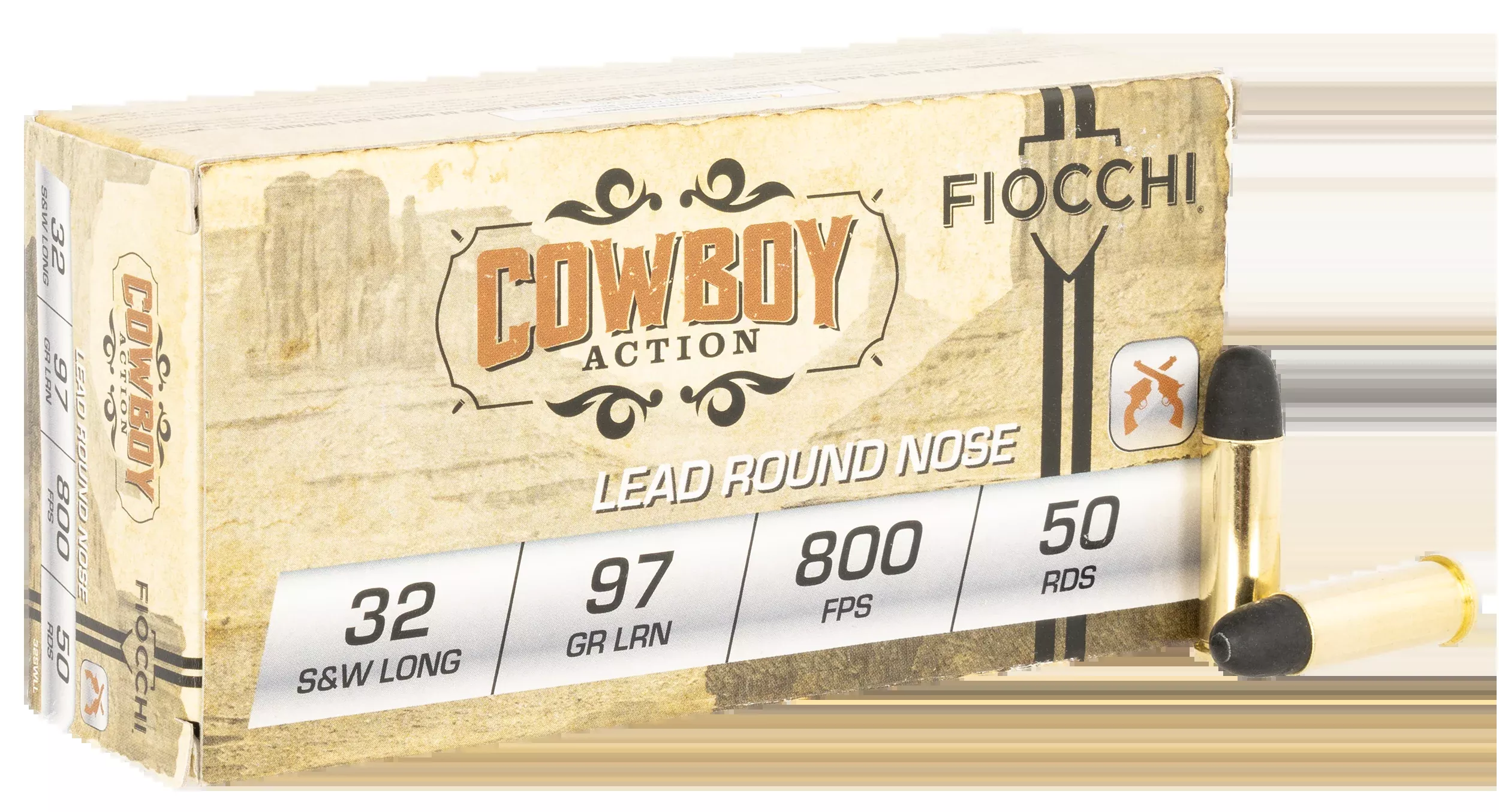Fiocchi Cowboy Action .32 S&W Long 97gr Lead Round Nose Flat Point Ammo, 50rd Box 32SWLL