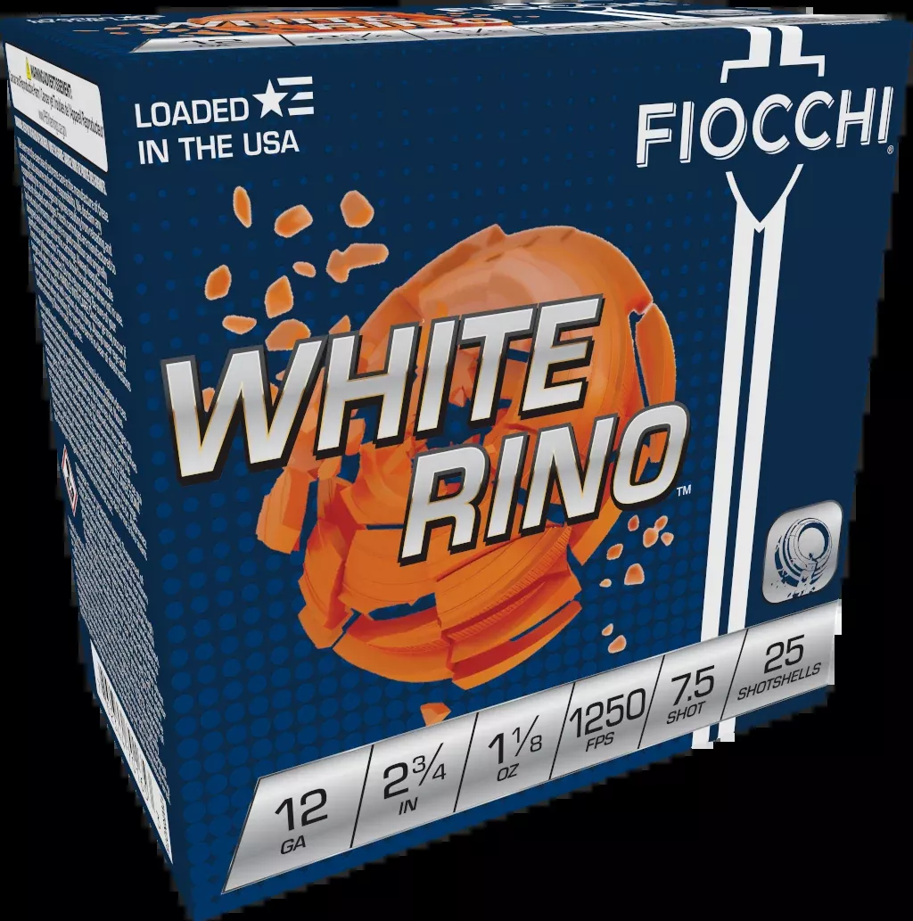 Fiocchi Exacta Target White Rino 12 Gauge 2.75in 1-1/8oz #7.5 1250fps Shotshells 12WRNO75