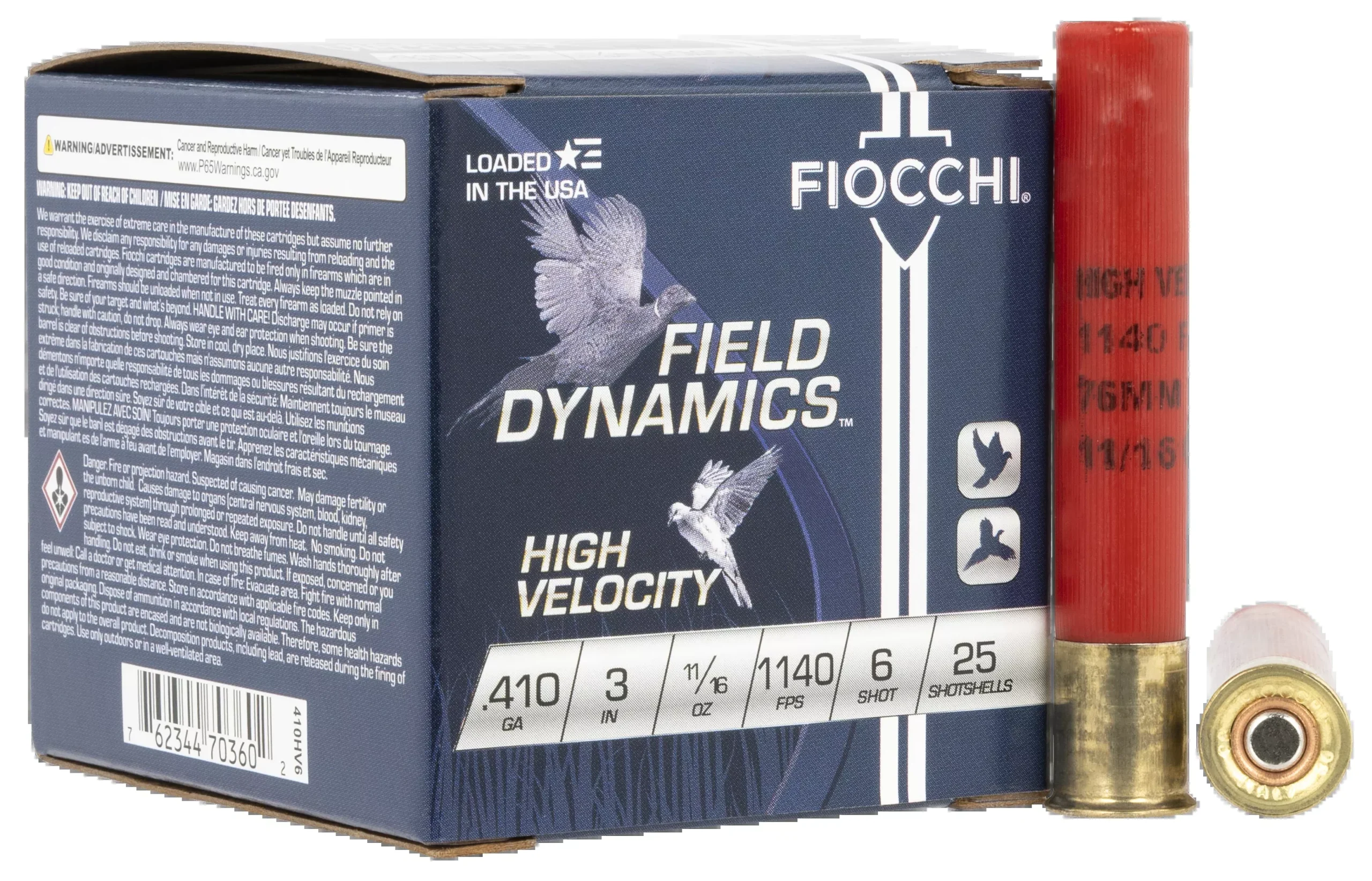 Fiocchi Field Dynamics High Velocity .410 Gauge 3in 11/16oz #6 Shot 25rd Shotshells 410HV6