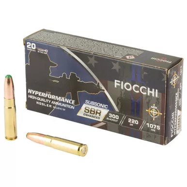 Fiocchi Hyperformance SBR Subsonic 300 Blackout 220 Grain Nosler Boat Tail - 20 Round Box