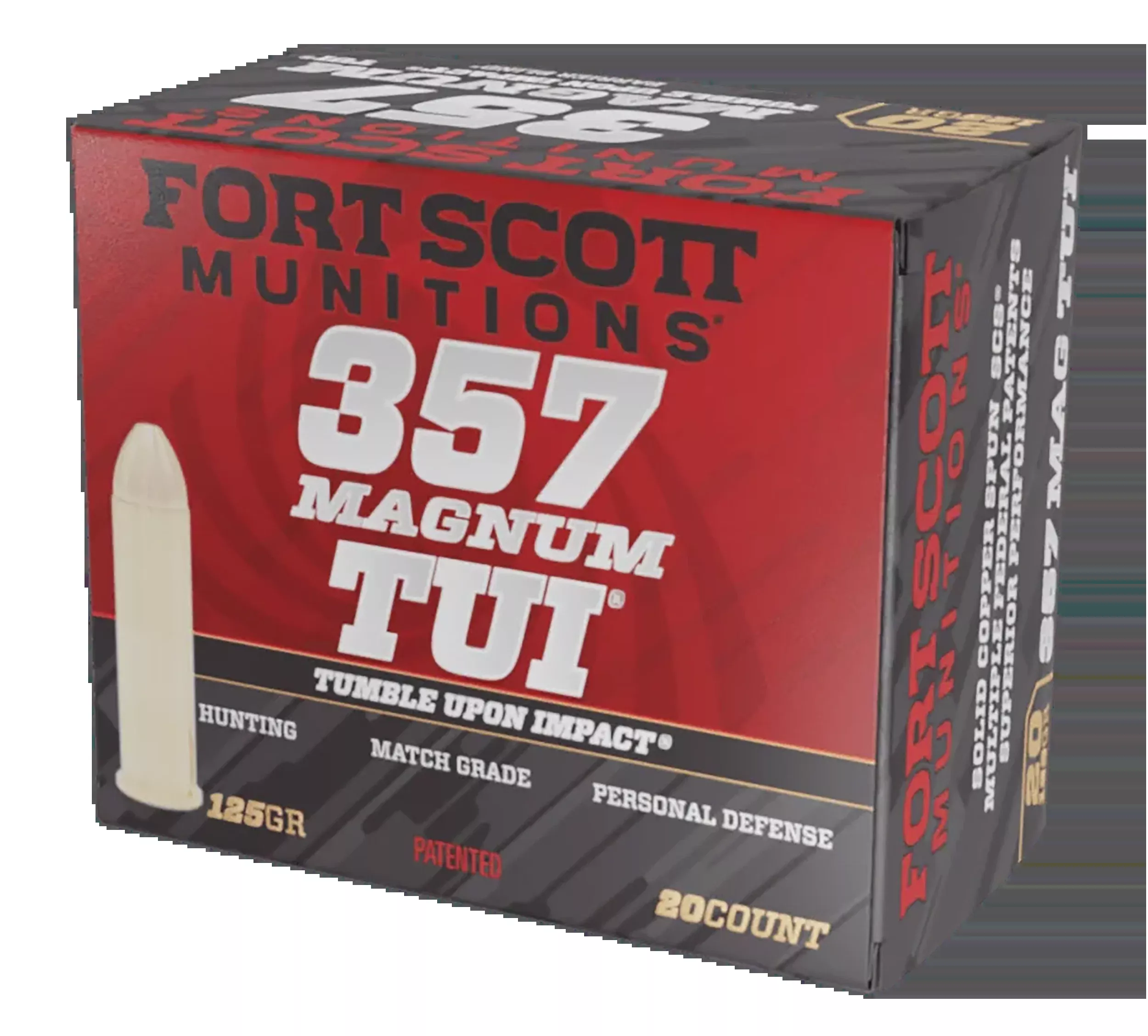 FORT SCOTT MUNITIONS .357 Magnum Tumble Upon Impact (TUI) 125gr Solid Copper Spun Ammo 357MAG125SCV