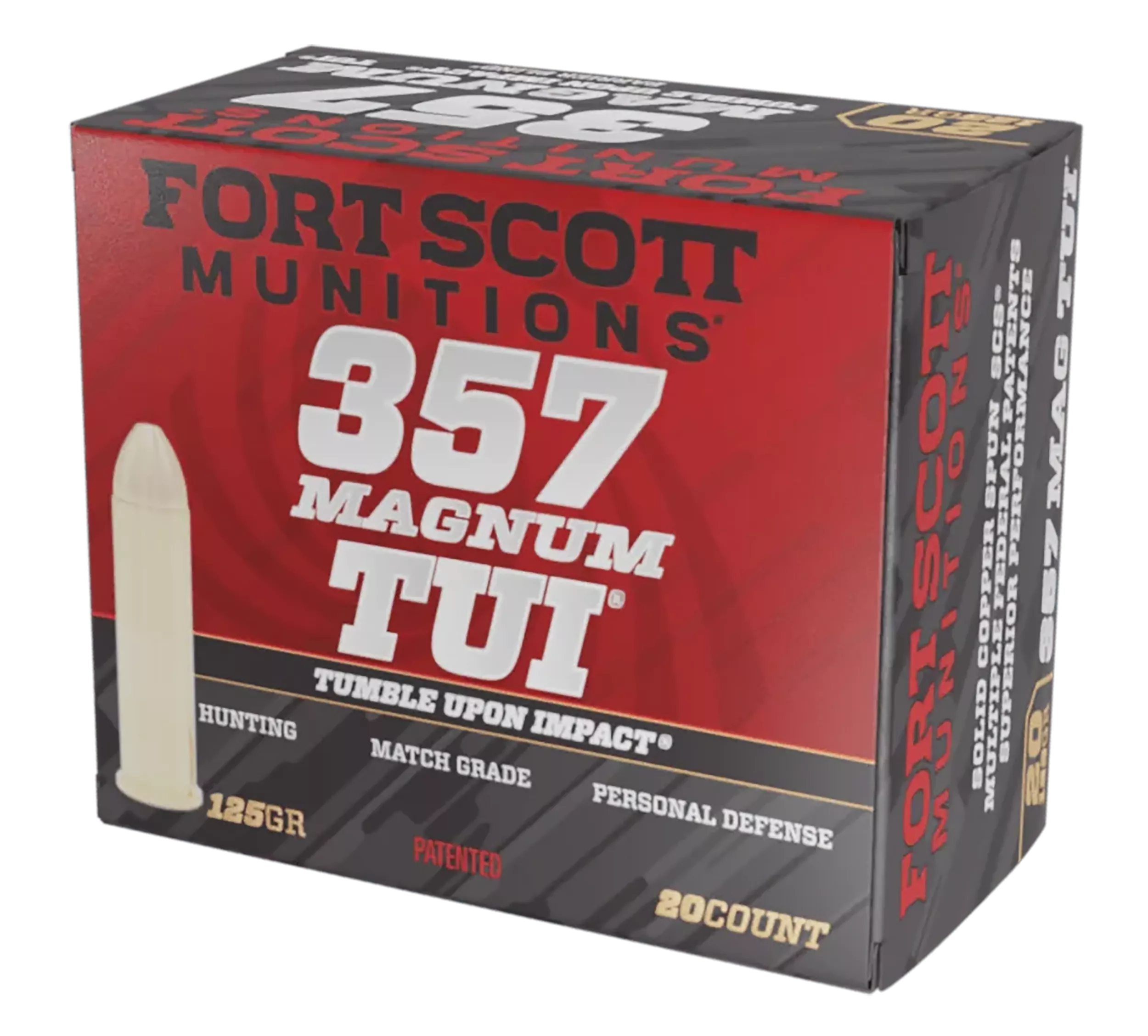 Fort Scott Munitions 357MAG125SCV Tumble Upon Impact (TUI)357Mag 125gr Solid Copper Spun 20 Per Box/25 Case