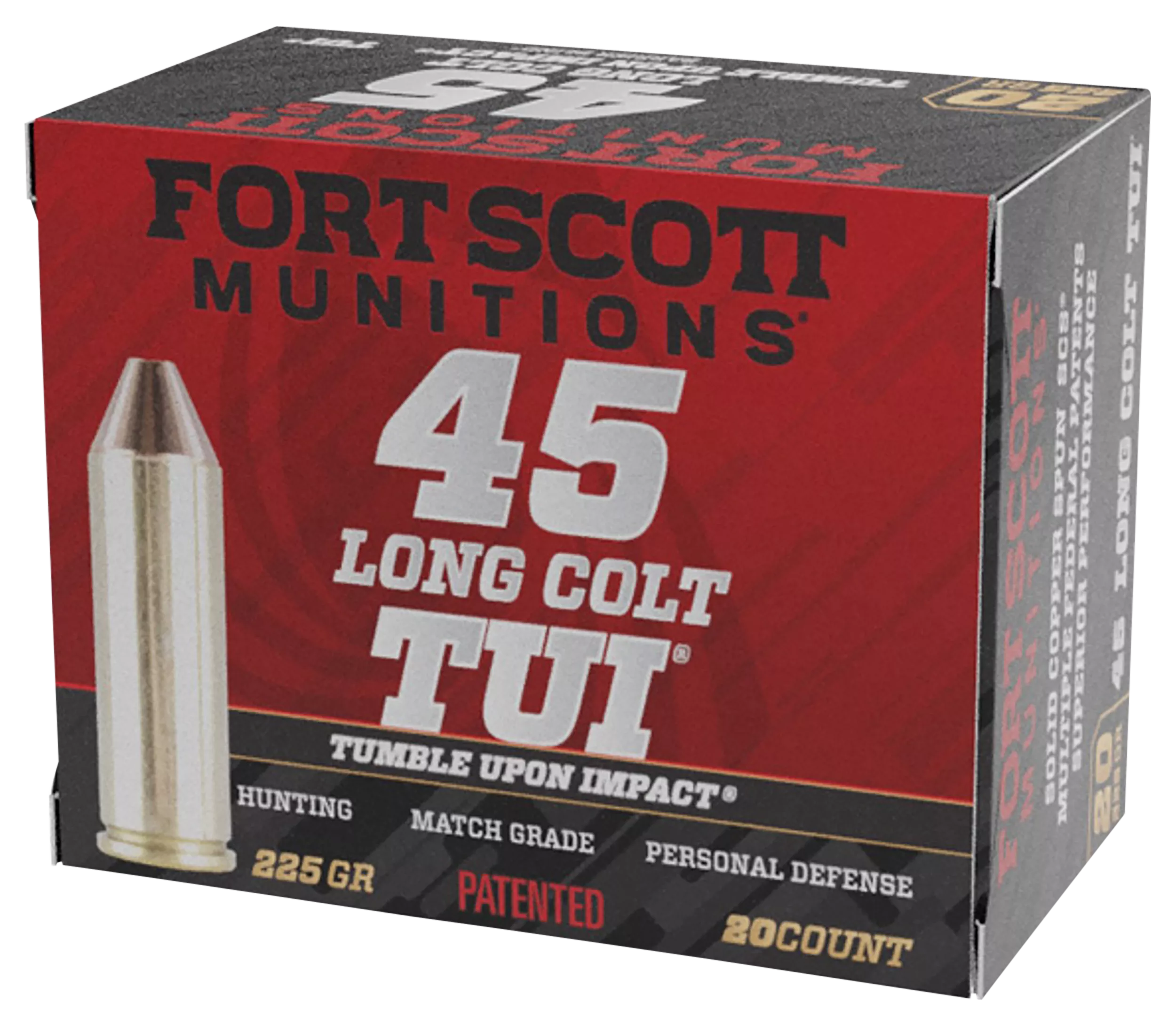 Fort Scott Munitions 45LC225SCV Tumble Upon Impact (TUI)45LongColt 225gr Solid Copper Spun 20 Per Box/25 Case