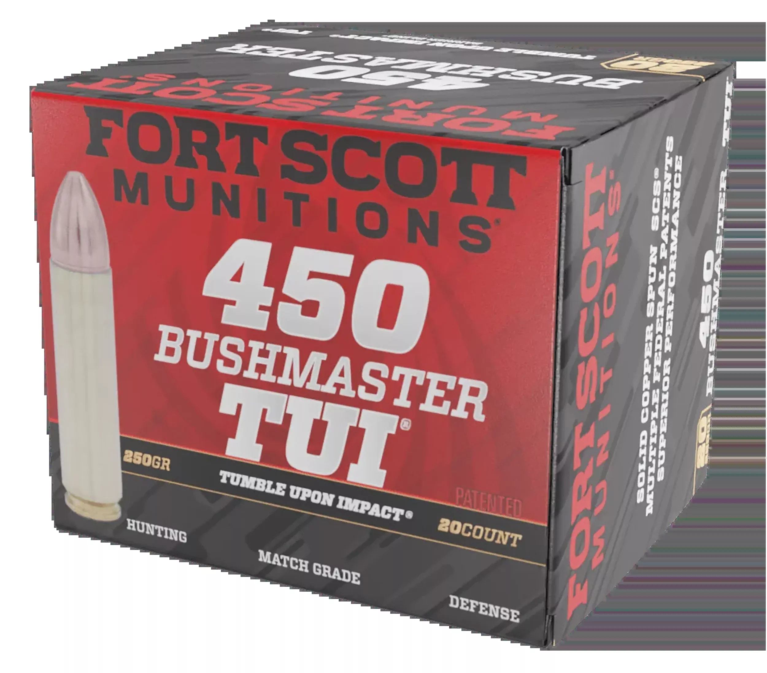 Fort Scott Munitions Tumble Upon Impact (TUI) 450 Bushmaster 250 gr Solid Copper Spun - Box or Case