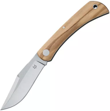 Fox FX-582 OL Libar Slipjoint Folding Knife - 2.75" M390 Satin Plain Blade, Olive Wood Handles, Black Leather Pouch - 01FX847