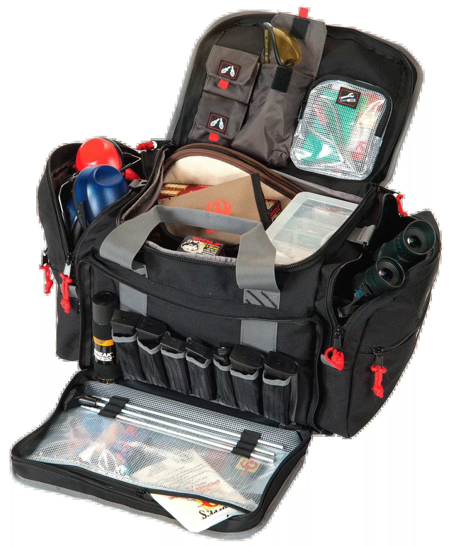 G*Outdoors Large Black Nylon Range Bag with Visual ID, Lift Ports, Lockable Zippers, holds 5+ handguns, 2014LRB