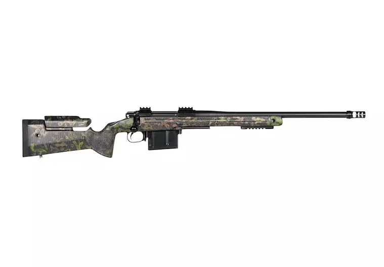 Geissele King Hunter Bolt Action Rifle 7mm Backcountry 20″ Black Threaded Barrel Black Frame Camo Adjustable Comb Stock