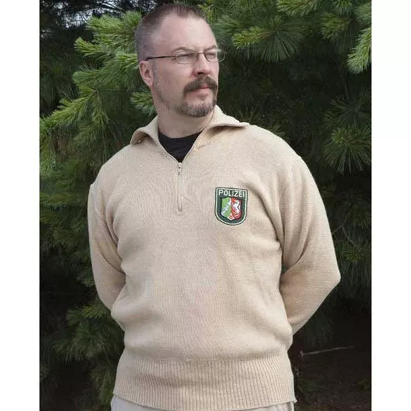 German Khaki Police Turtle Neck Sweater with Zipper - Large - Used