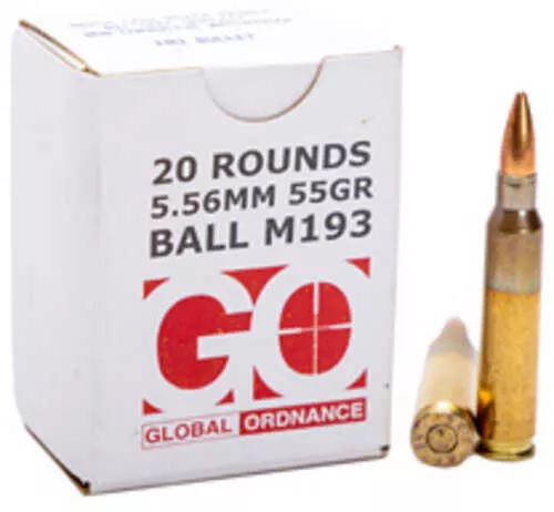Global Ordnance M193 5.56 NATO 55 Grain Brass Case Full Metal Jacket 20 Round Box GO850003223346
