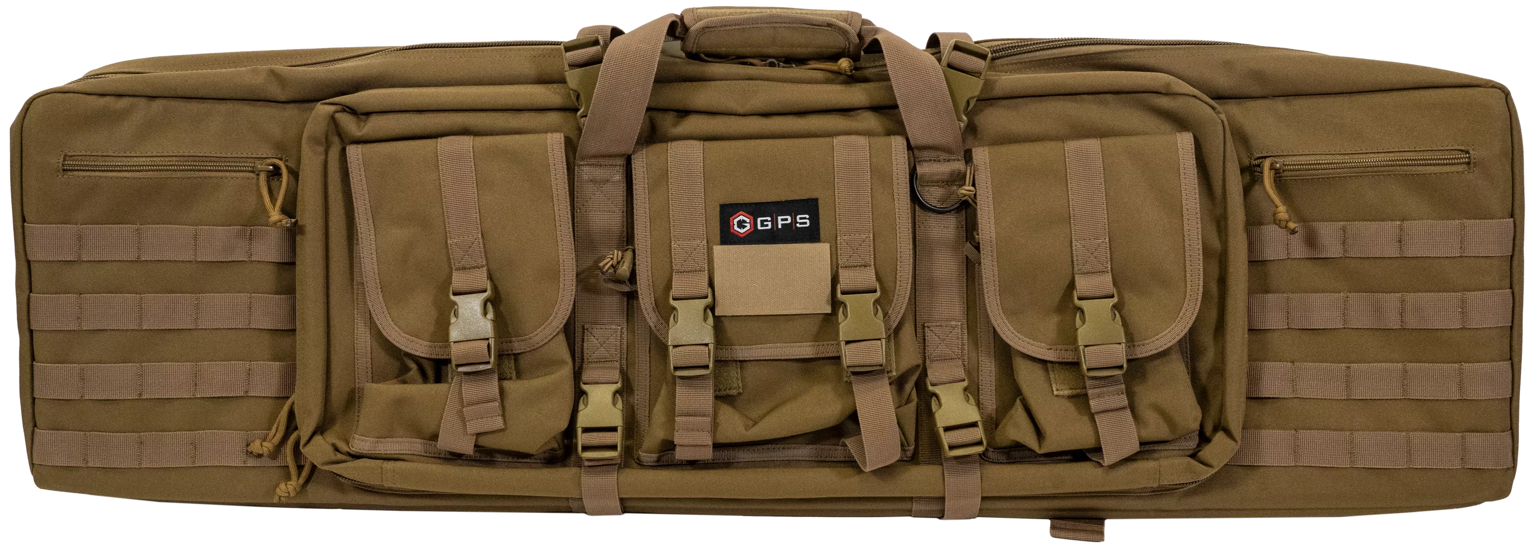 GPS Bags DRC42FDE Double Rifle Case Flat Dark Earth 600D Polyester w/ 2 Padded Pistol Sleeves MOLLE Webbing & Lockable Zippers