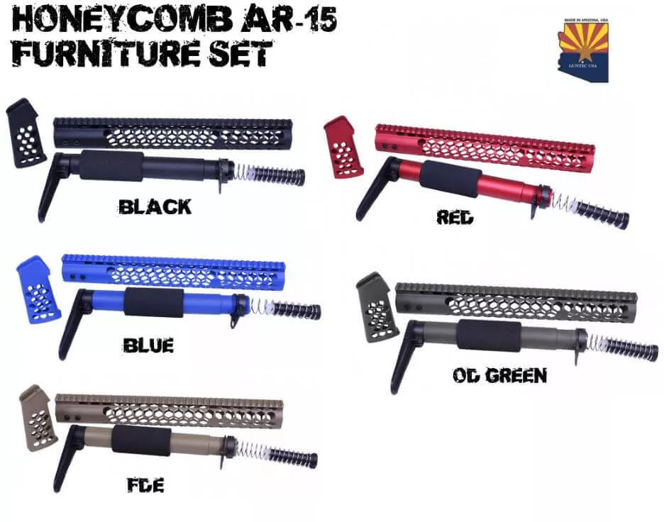 Guntec AR15 Honeycomb Handguard Stock Grip Set