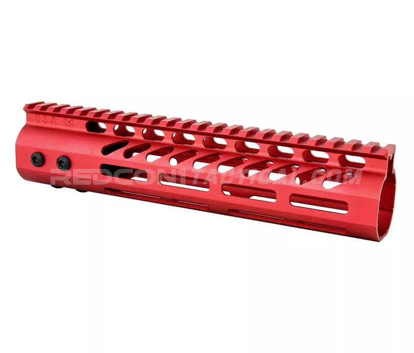 Guntec USA 9" Ultra Lightweight Thin M-LOK System Free Floating Handguard Monolithic Top Rail - Anodized Red