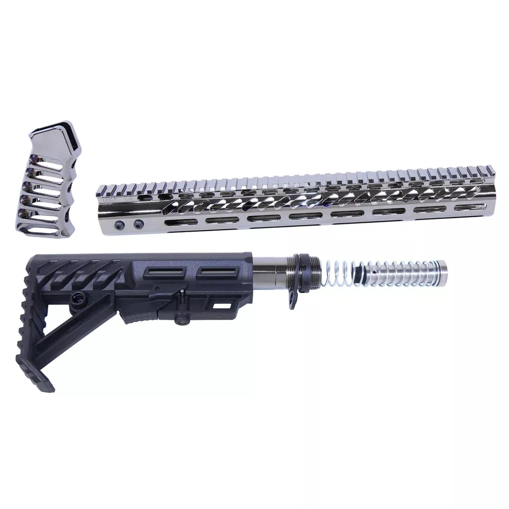 Guntec USA Black Chrome AR15 Ultralight Complete Furniture Set M-LOK AR-15