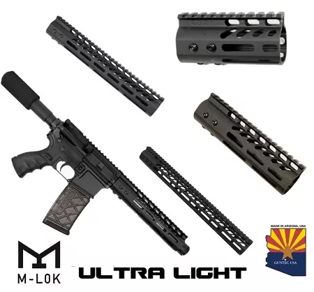 Guntec USA BLACK M-LOK Monolithic Lightweight Free Floating AR15 Handguard MLOK