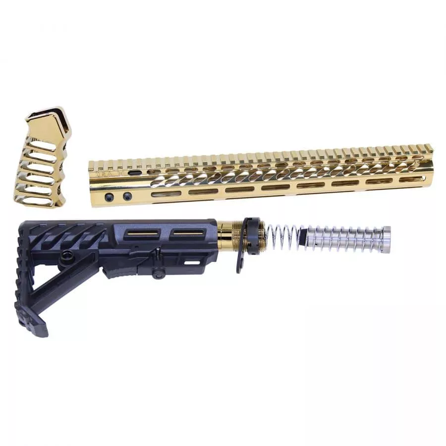 Guntec USA GOLD Plated AR15 ULTRALIGHT FURNITURE SET HIGH POLISH M-LOK AR-15