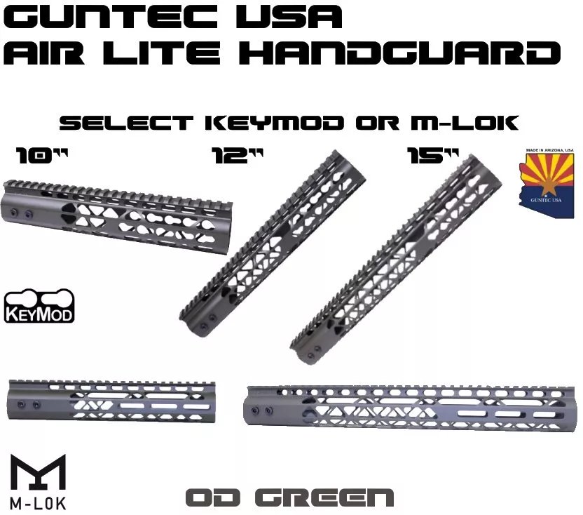 Guntec USA OD GREEN AirLite KEYMOD or MLOK Free Float Monolith Handguard