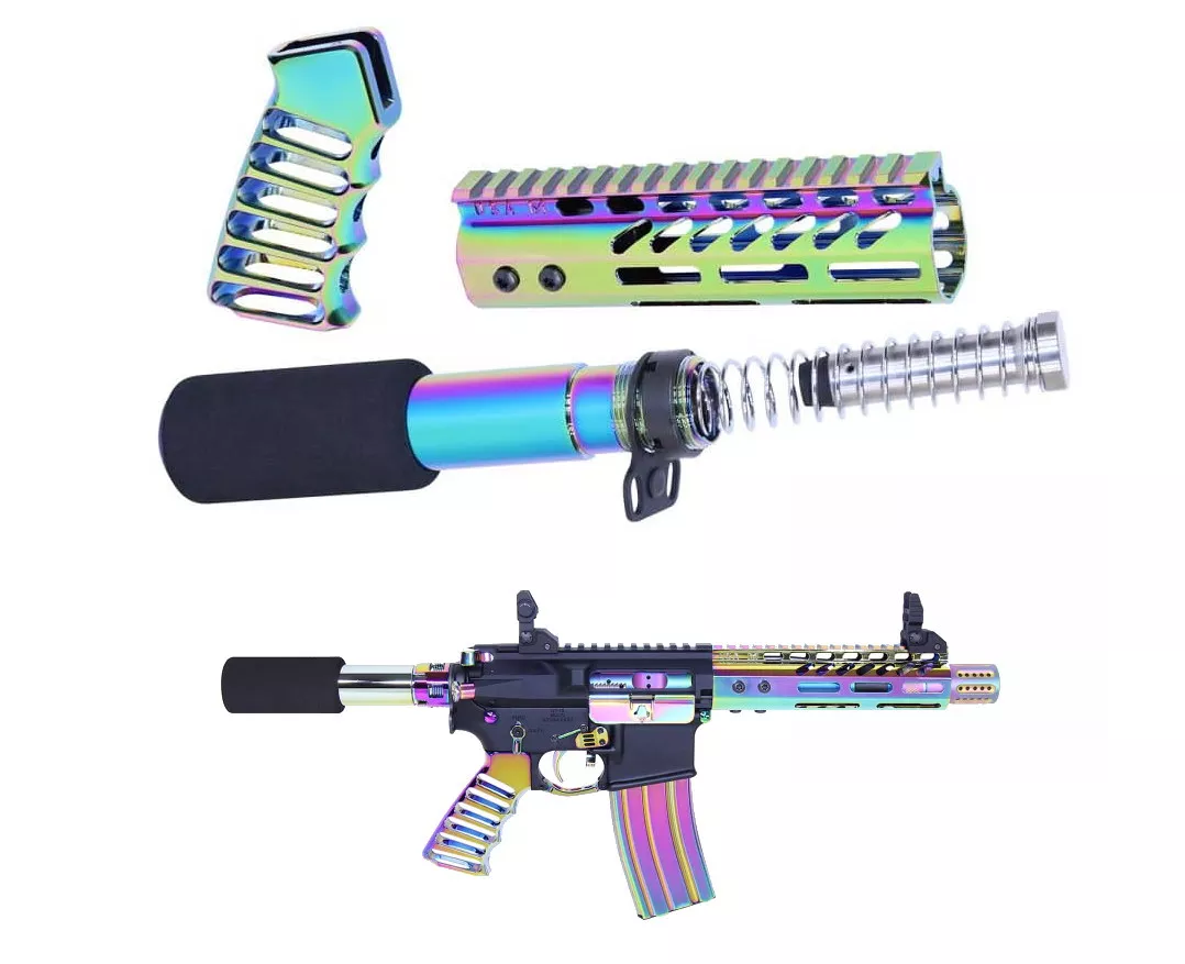 Guntec USA Rainbow PVD AR15 Pistol Kit HIGH POLISH Light M-LOK Pistol Furniture Set