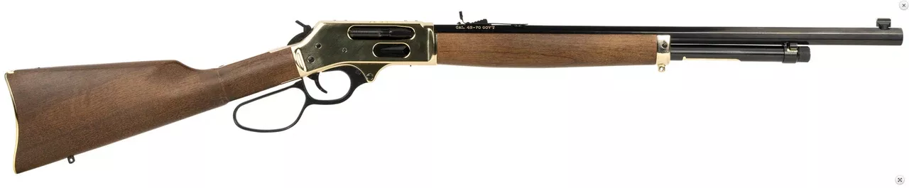 Henry H010BG Side Gate 45-70 Gov 4+1 22" Blued Octagon Barrel, Polished Brass Hardened Rec, American Walnut Stock Furniture, Large Loop Lever, Adj. Sight