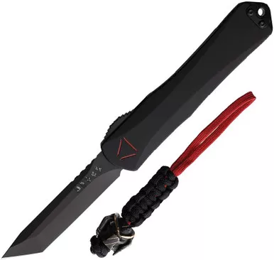 Heretic Knives Special Edition Manticore-X Predator AUTO OTF - 3.75" Black DLC Magnacut Steel Tanto Blade, Black Aluminum Handles
