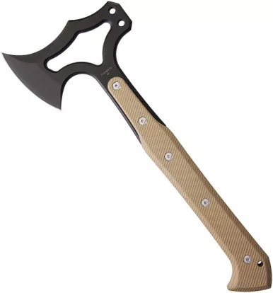Hogue Allen Elishewitz EX-T01 Tomahawk - 14.12" Overall, Black Cerakote S-7 Axe Head, Flat Dark Earth G10 Handles, G10 Sheath - 35777