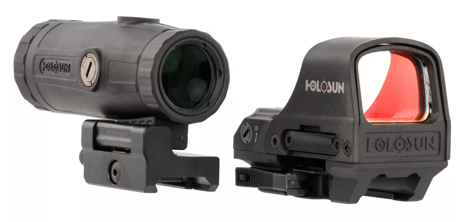 HOLOSUN 3X Magnifier and REFLEX DUAL RETICLE QR Quick Release "Green" Dot Sight Combo