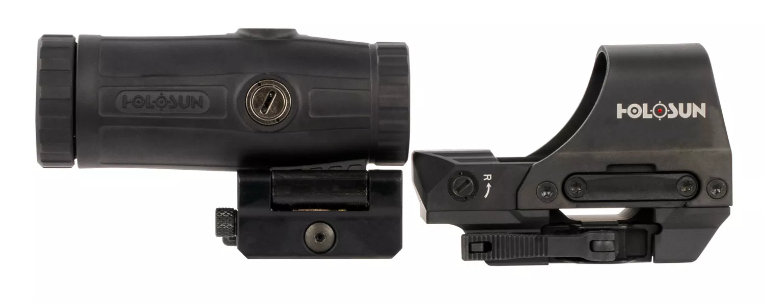 HOLOSUN 3X Magnifier and REFLEX DUAL RETICLE QR Quick Release Red Dot Sight Combo
