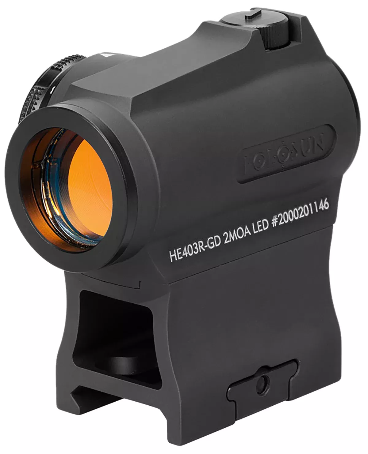 Holosun HE403RGD HE403R-GDBlack Anodized 1x 20mm 2 MOA Gold Dot Reticle Carbine/Rifle Features Rotary Switch w/Battery Compartment