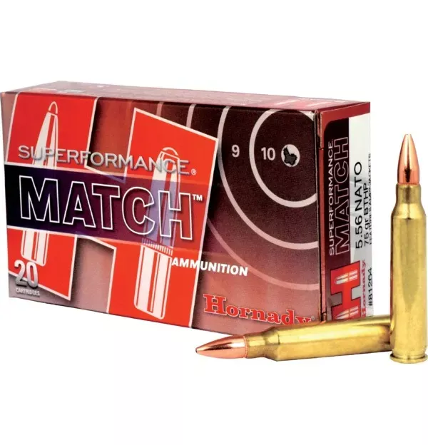 Hornady Superformance Match 5.56 NATO Ammunition 20 Rounds BTHP 75 Grain