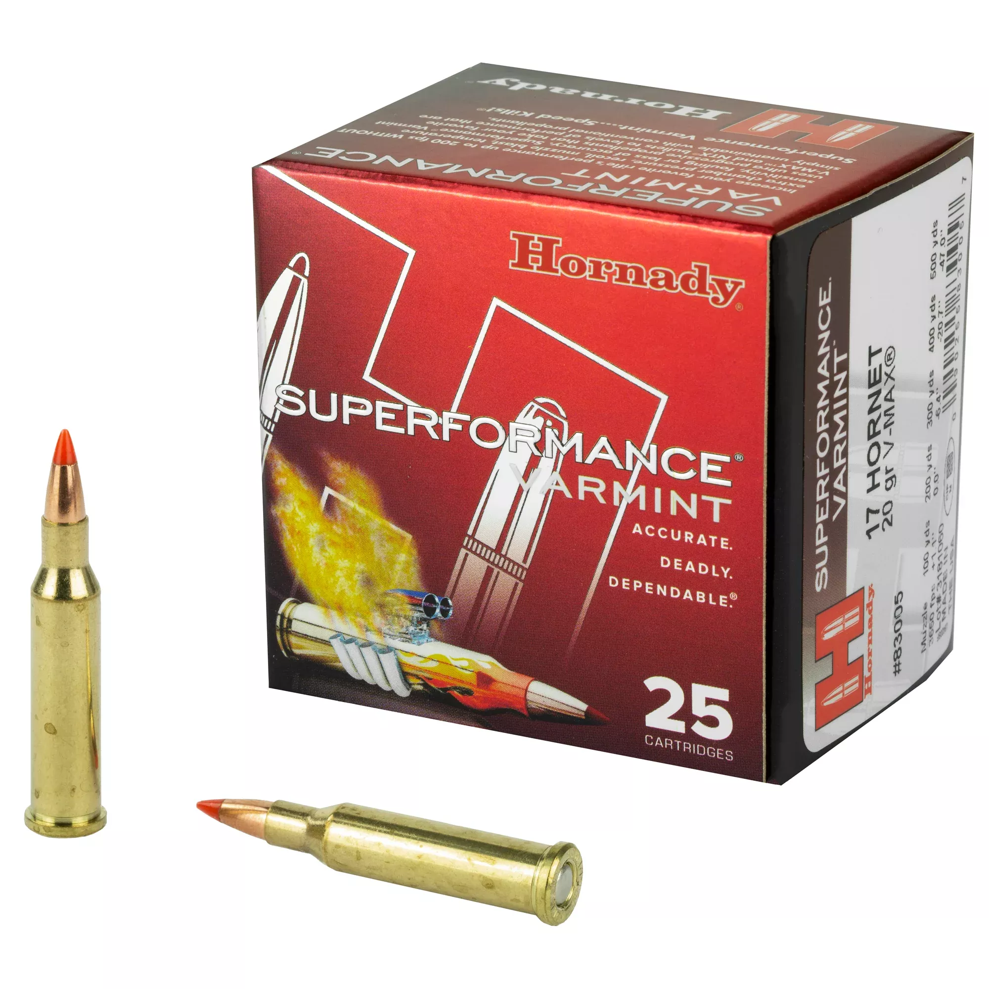 Hornady Superformance Varmint .17 Hornet 20 Grain V-MAX Ammo, 25 Rounds/Box 83005