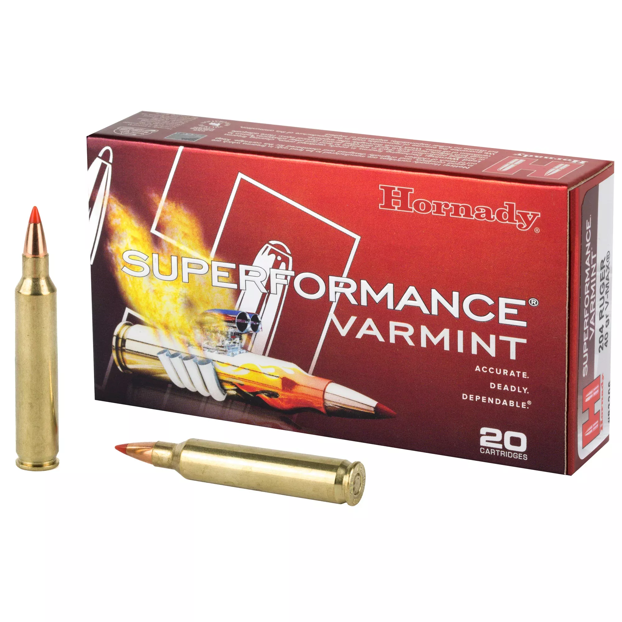 Hornady Superformance Varmint .204 Ruger 40gr V-MAX Polymer Tip Rifle Ammo, 20/Box 83206