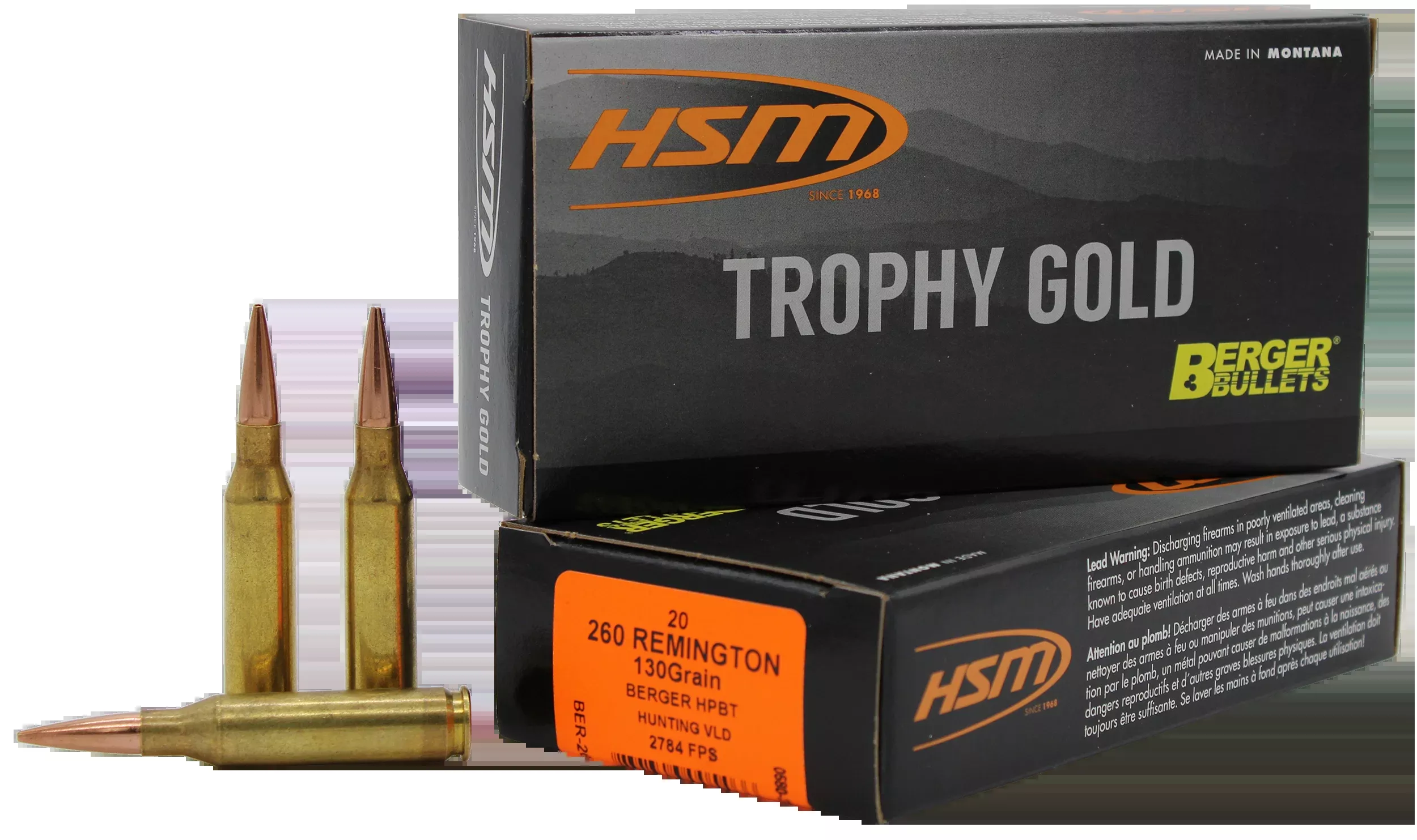 HSM Trophy Gold Extended Range .260 Remington 130gr Berger Hunting VLD Ammo 20/Box 260130VLD