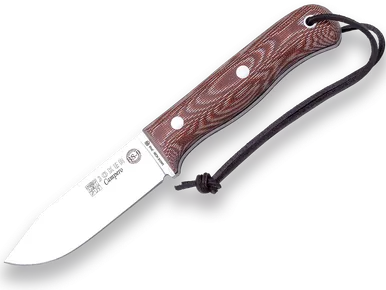 Joker Knives Bushcraft Campero Fixed Blade Knife - 4.07" Sandvik 14C28N Satin Clip Point, Mango Canvas Micarta Handles, Leather Sheath - CM-118