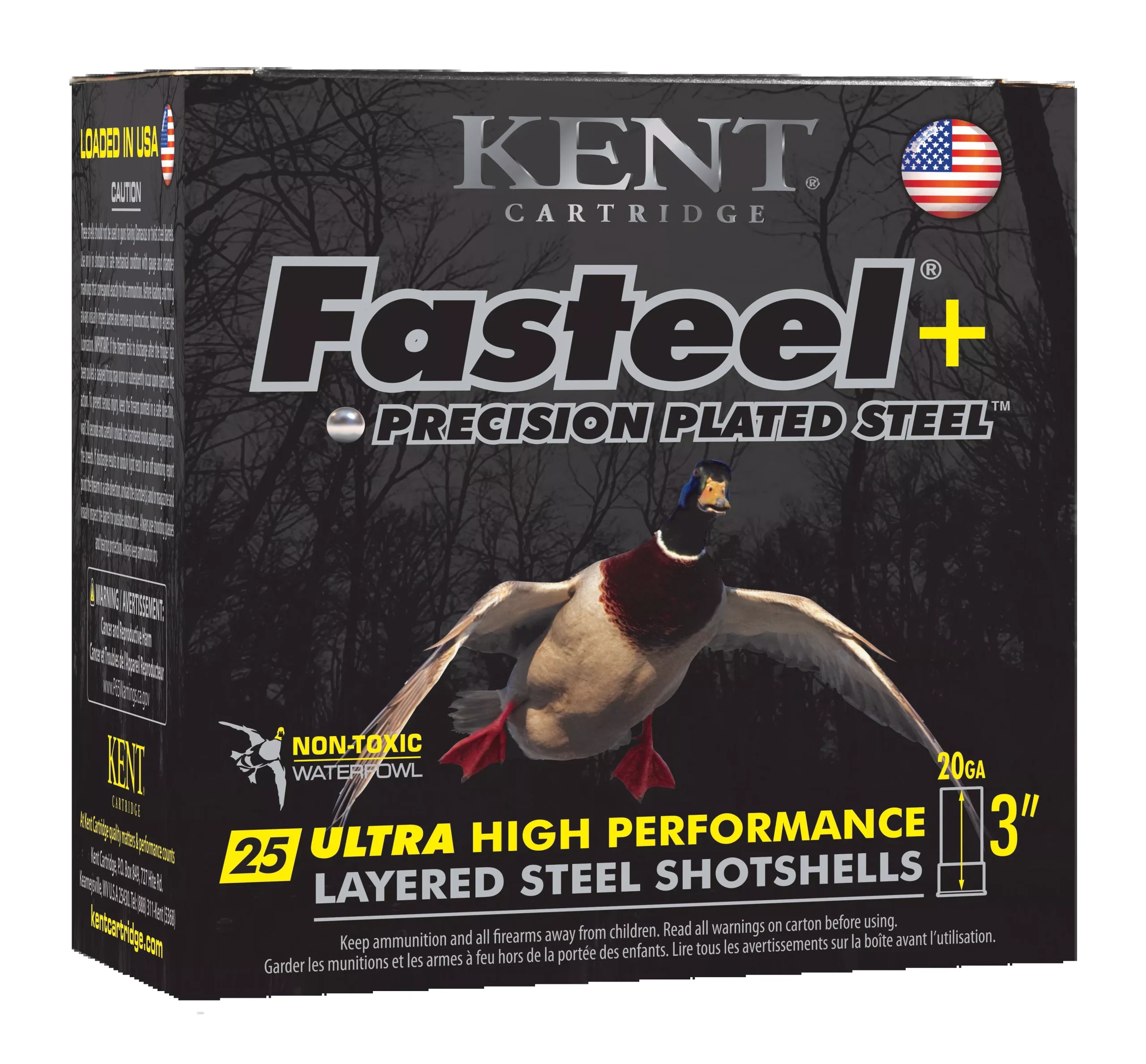 Kent Cartridge Fasteel+ 20 Gauge 3in 1 oz Layered Steel Shotshells 2/4 Shot 25/Box K203FSP282X4