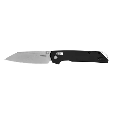 Kershaw 2038R Iridium DuraLock KVT Folding Knife - 3.4" D2 Stonewashed Reverse Tanto Blade, Black Aluminum Handles, Reversible Clip, AXIS/Crossbar Lock