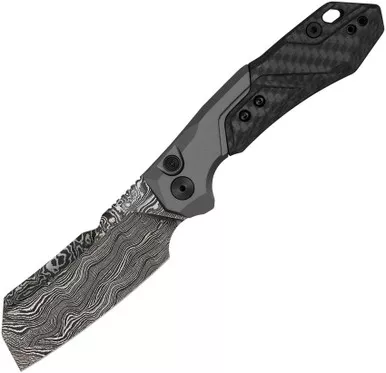 Kershaw 7850BLKDAM Launch 14 AUTO Folding Knife - 3.375" Stonewashed CPM-154 Cleaver Blade, Black Anodized Aluminum Handles with Carbon Fiber Scale