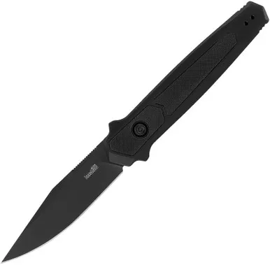 Kershaw 7951BLK Launch 17 AUTO Folding Knife - 3.5" CPM-S35VN Black Cerakoted Clip Point Blade, Black Aluminum Handles with Textured G10 Inlays, Reversible Clip