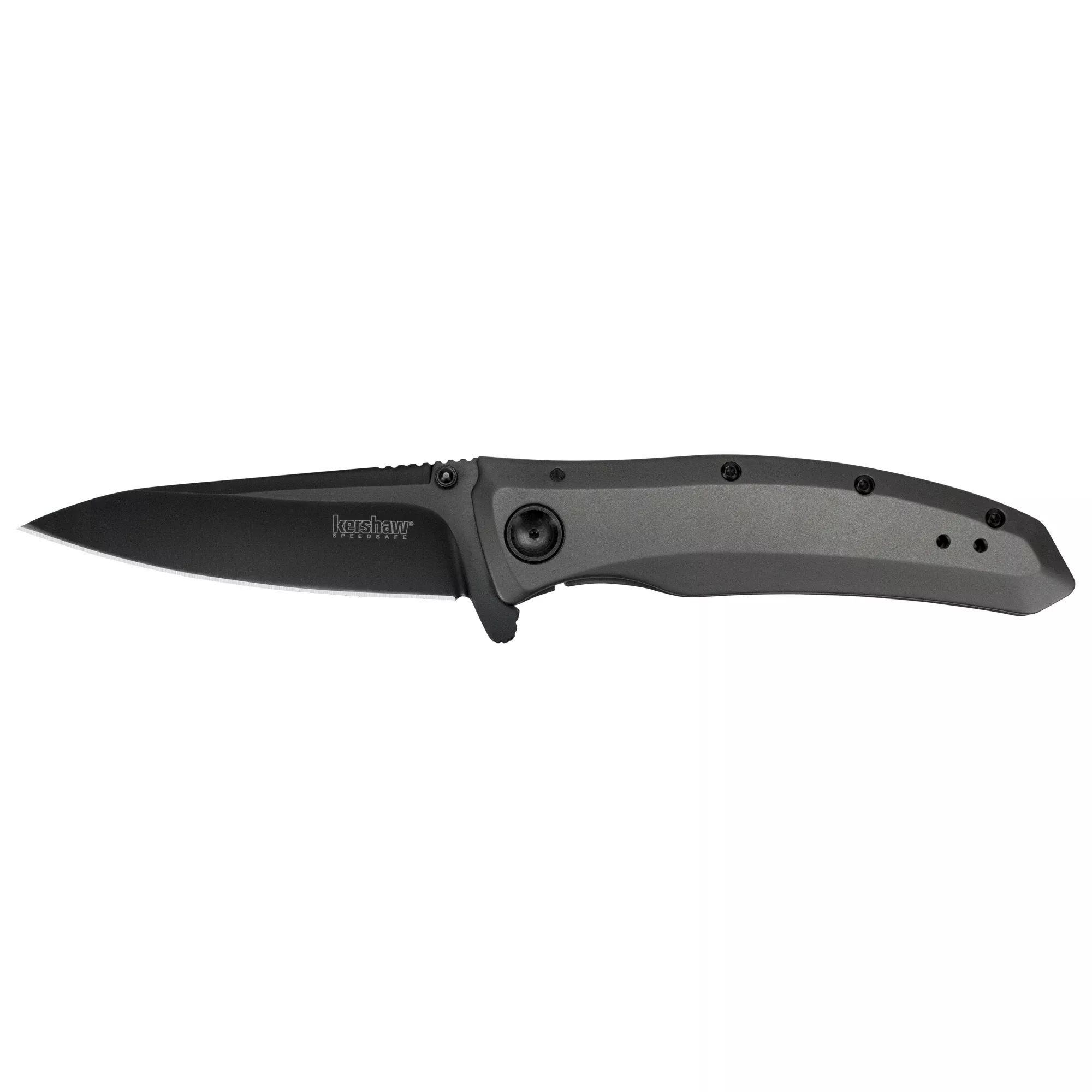 Kershaw Grid Folding Knife with SpeedSafe Assisted Opening, 3.7 in Black Oxide Blade, Stainless Steel Handle, 2200