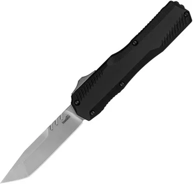 Kershaw Livewire OTF AUTO Knife - 3.3" CPM-MagnaCut Stonewashed Tanto Blade, Black Aluminum Handles, Reversible Clip - 9000TSW