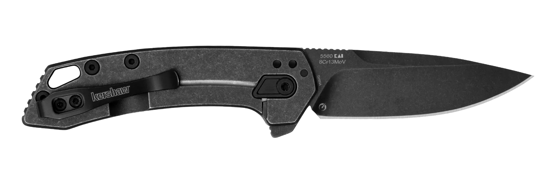 KershawRadar2.90" Folding Drop Point Plain Black Oxide Blackwash 8Cr13MoV SS Blade & Stainless Steel Handle Includes Pocket Clip